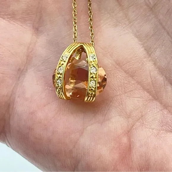 Roman Co Simulated Citrine Necklace | Crystal Stone Gold Pendant Stamped RMN - Picture 7 of 12